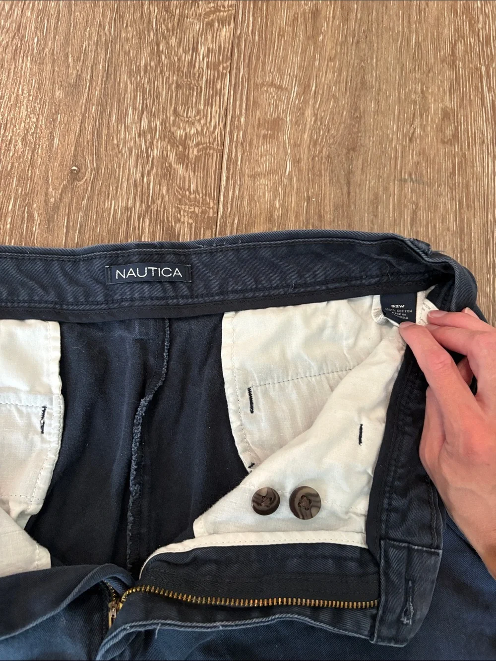 Nautica Beige and Navy Flat-Front Cotton Shorts